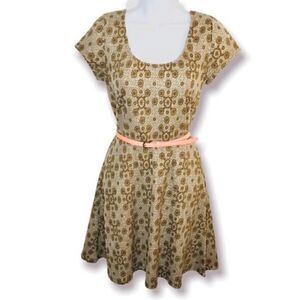 Maison Jules Belted Dress Textured Knit Brown Coral Junior L